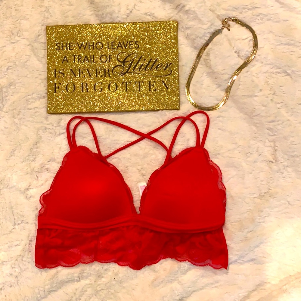 PINK push-up bra, size Small, red lace